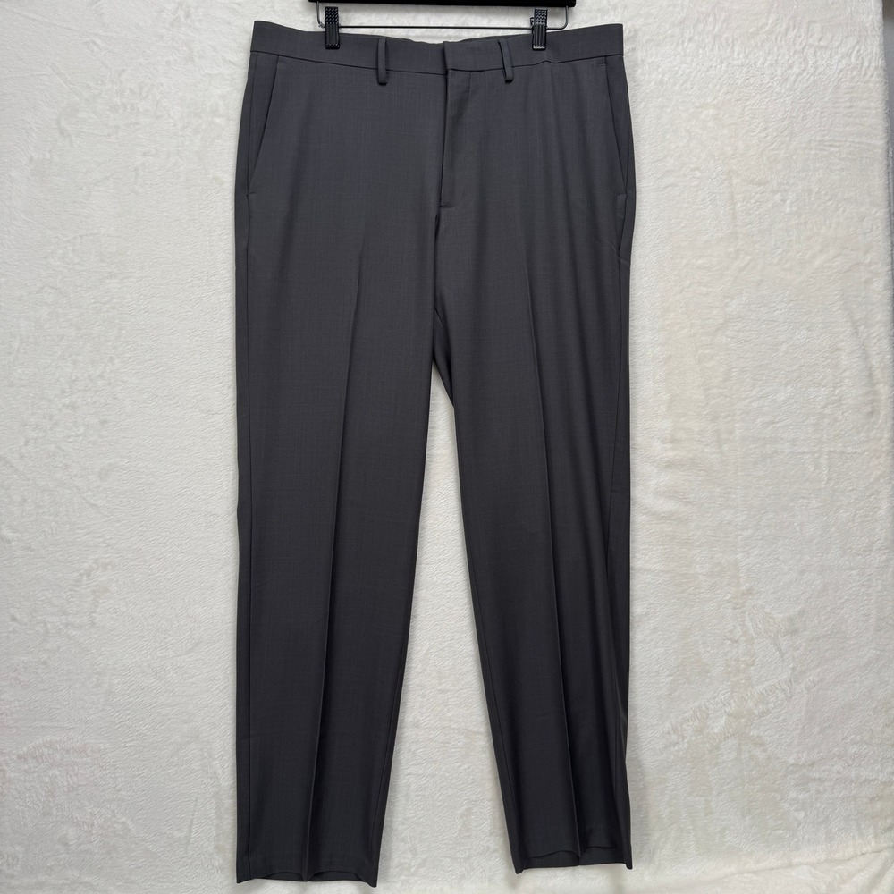 Haggar Dress Pants Mens‎ 37x31.5 Charcoal Gray Flat Front Slim Straight Work